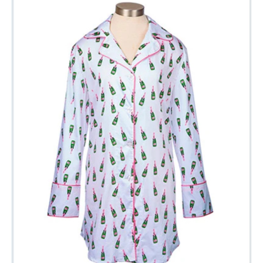 Champagne Bottle Print Pajama Top